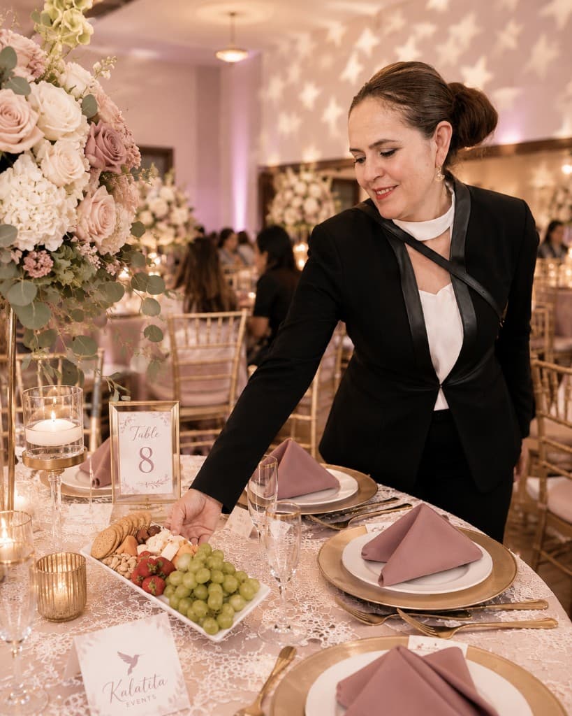 Martha Barajas preparing event details at a celebration